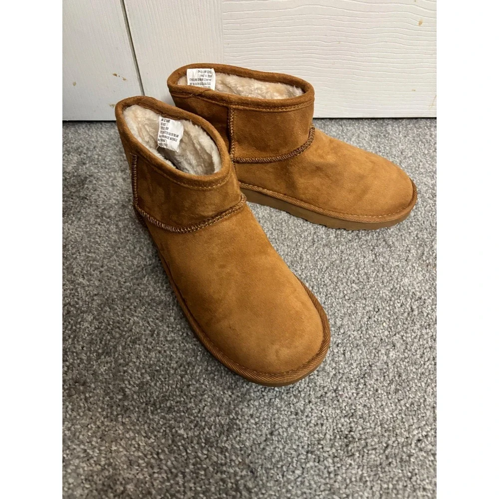 Arizona Jean Co Sandie Cognac Faux Fur Memory Foam Ankle Boots Womens 8 NEW
